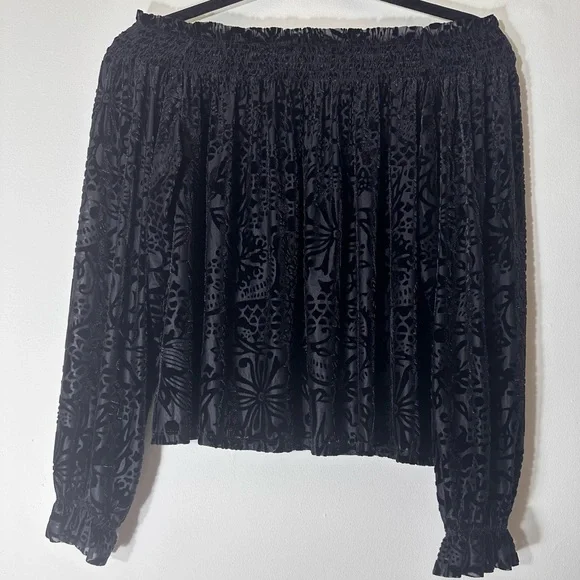 Free people A little twist velvet off the shoulder black top size XS witchy goth - Picture 4 of 13